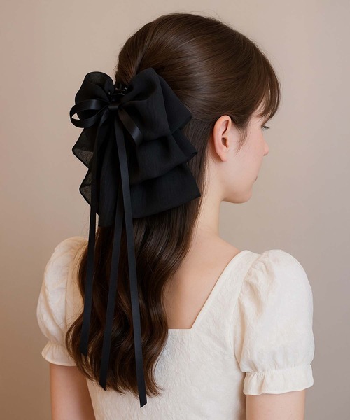 VIBGYOR ヘアクリップ 「IZU」 大人可愛い 3段フリルリボン バレッタ