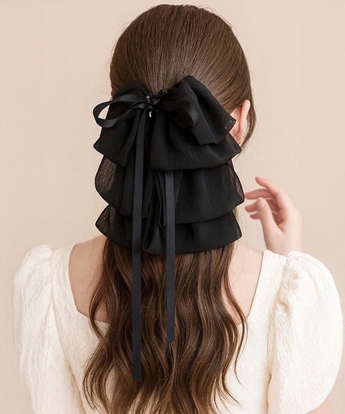 VIBGYOR ヘアクリップ 「IZU」 大人可愛い 3段フリルリボン バレッタ