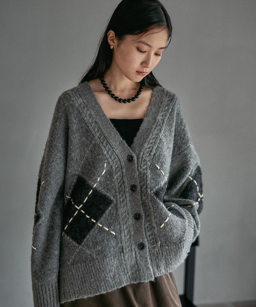 LEPSIM（レプシィム） カーディガン 7ゲージモヘヤ混アーガイル