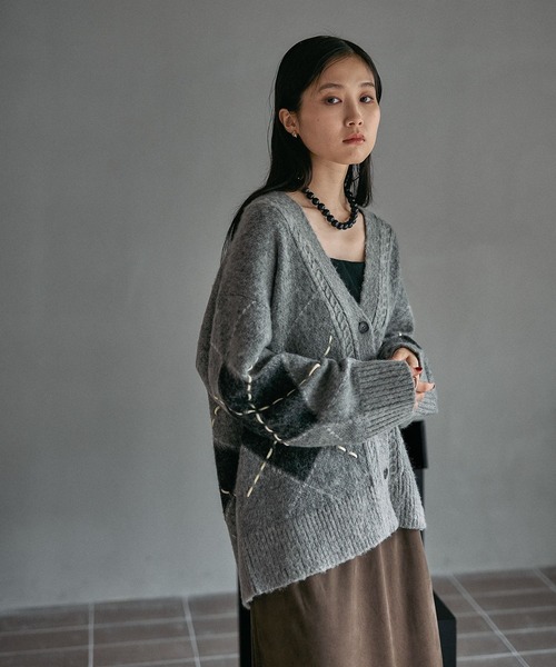 LEPSIM（レプシィム） カーディガン 7ゲージモヘヤ混アーガイル