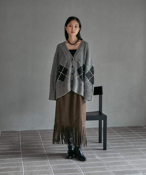 LEPSIM（レプシィム） カーディガン 7ゲージモヘヤ混アーガイル