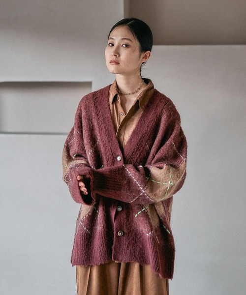 LEPSIM（レプシィム） カーディガン 7ゲージモヘヤ混アーガイル