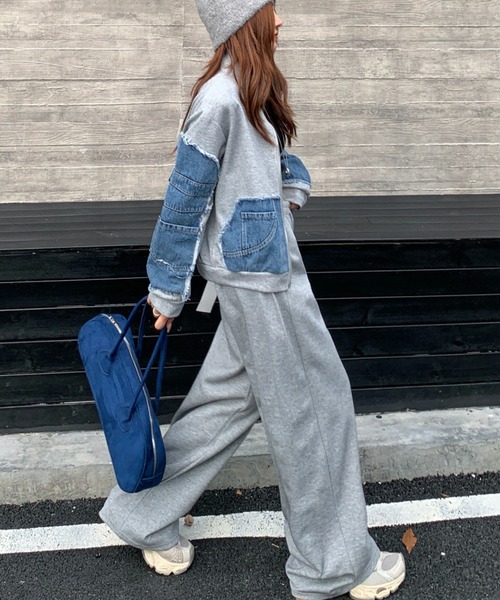 LOWRYS FARM デニムセットアップ　完売品　✴︎新品未使用 FAVORITO セットアップ 異素材切り替えデニムセットアップ レディース