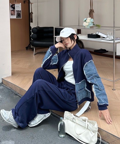 FAVORITO セットアップ 異素材切り替えデニムセットアップ レディース