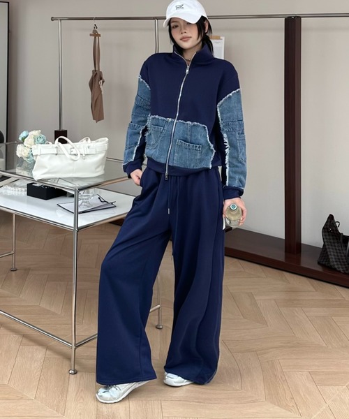 FAVORITO セットアップ 異素材切り替えデニムセットアップ レディース