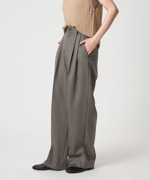 conte スラックス パンツ 「conte」ストライプ ヘリンボーン タック