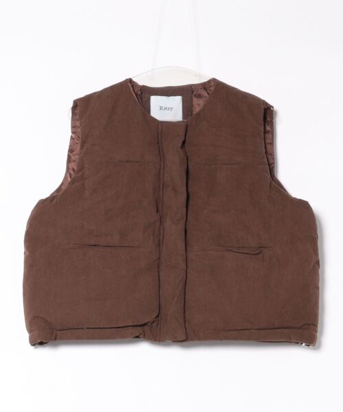 ダウンベスト ベスト コーデュロイ ノーカラー エコダウンベスト