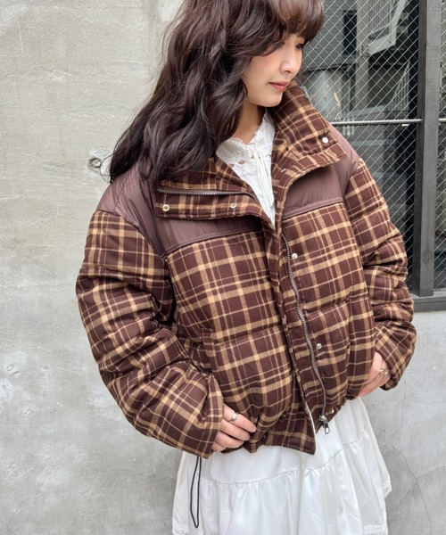 SOLLON.（ソルロン） ダウンコート ダウンジャケット チェック切り替え