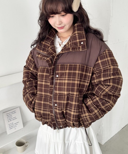 SOLLON.（ソルロン） ダウンコート ダウンジャケット チェック切り替え