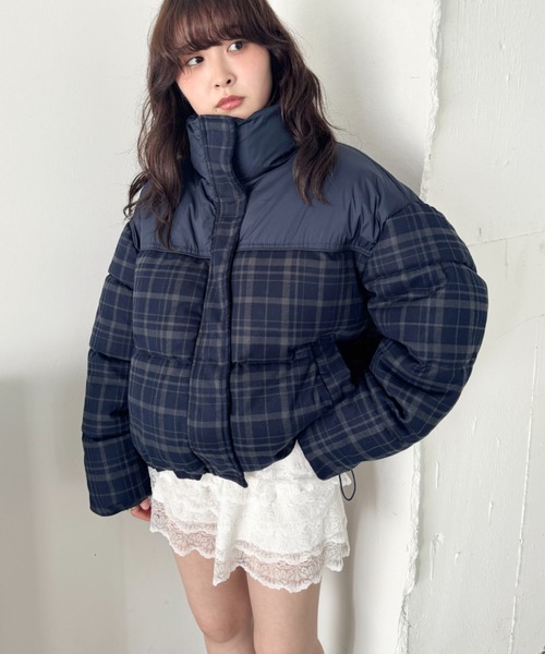 SOLLON.（ソルロン） ダウンコート ダウンジャケット チェック切り替え