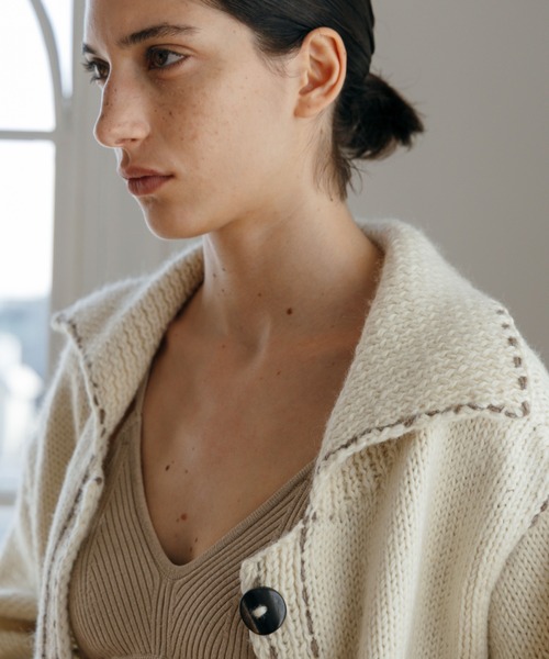 ンニット NKNIT カーディガン ニットジャケット ウール 1 ブラウン WISH FOR EVER（ウィッシュフォーエバー） カーディガン DESIGN STITCH