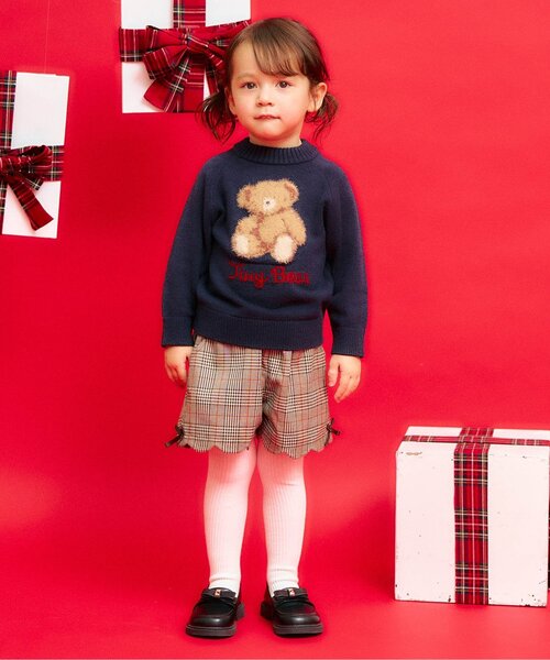 男の子のニット BE ラインロゴジャガードニットプルオーバー(100~150cm)(100cm ネイビー系