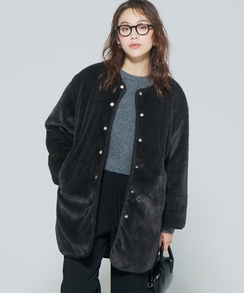【リバーシブル着用可能】 リバーシブルキルト ミドル丈コート coca（コカ） コート アウター リバーシブルファーキルティングミドル