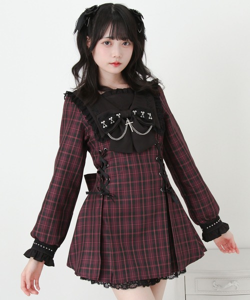 DearMyLove ワンピース 十字架クロススタッズチェーンレースアップ