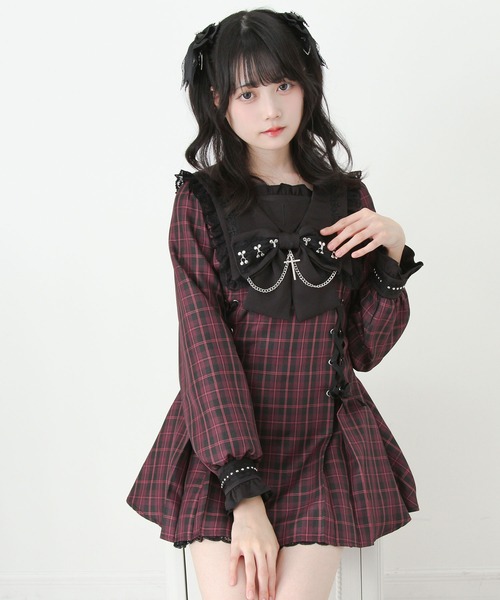 DearMyLove ワンピース 十字架クロススタッズチェーンレースアップ