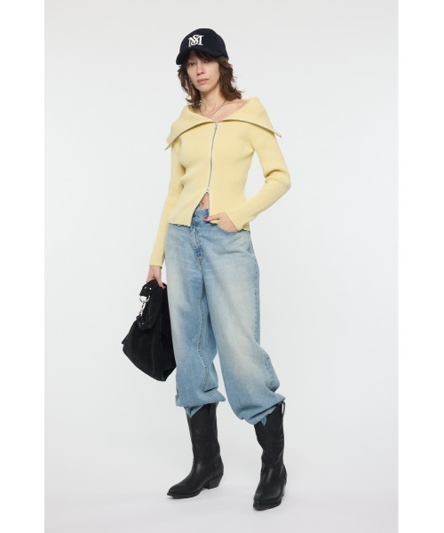 ニット◆XS MOUSSY（マウジー） ニット セーター BIG COLLAR ZIP UP ニット