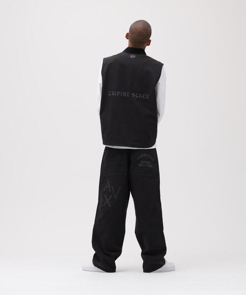 AVIREX USA ブラック革ベスト AVIREX（アヴィレックス） ベスト ジレ LEATHER PATCH DUCK VEST