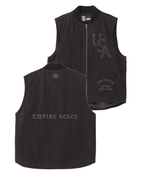 AVIREX（アヴィレックス） ベスト ジレ LEATHER PATCH DUCK VEST