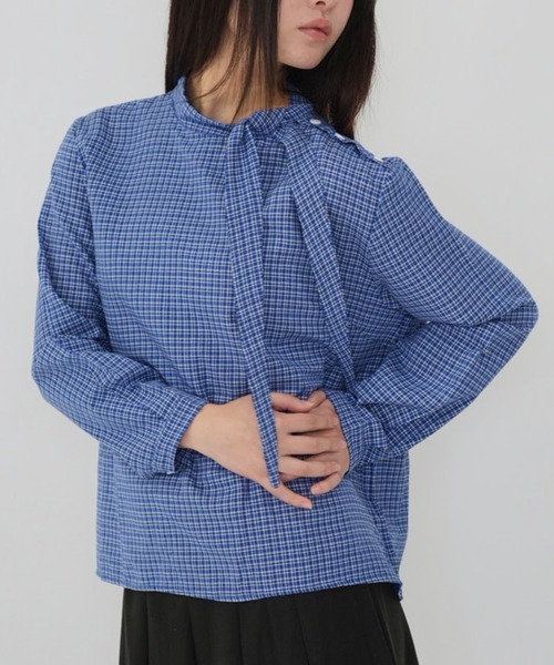 Uenui ブラウス シャツ 「Cunii」classic check ribbon blouse 