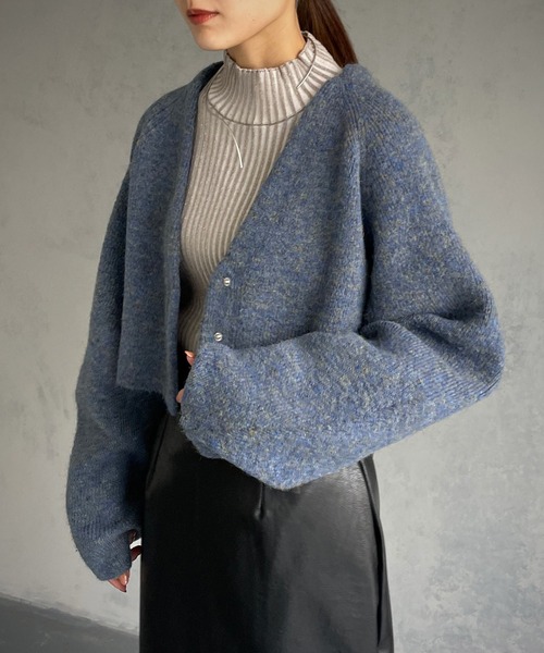 「&g'aime」 ニットカーディガン FREE ダークパープル レディース_画像2