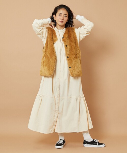 「Freada」 長袖ワンピース ONE SIZE ナチュラル レディース_画像3