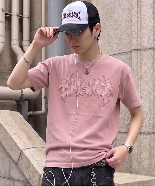 SPINNS（スピンズ） tシャツ ダメージパッチワークロゴ半袖Tシャツ