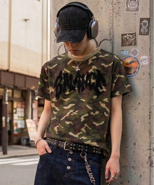 SPINNS（スピンズ） tシャツ ダメージパッチワークロゴ半袖Tシャツ
