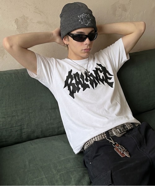 SPINNS（スピンズ） tシャツ ダメージパッチワークロゴ半袖Tシャツ