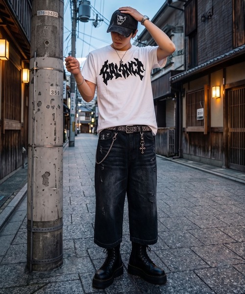 SPINNS（スピンズ） tシャツ ダメージパッチワークロゴ半袖Tシャツ
