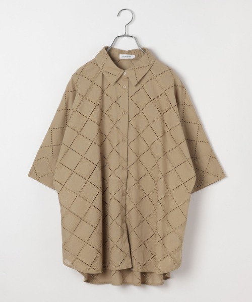 ブラウス シャツ ハーフスリーブ刺繍シャツチュニック　664007 レディースの画像