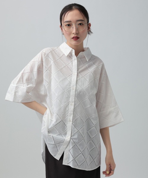 ブラウス シャツ ハーフスリーブ刺繍シャツチュニック　664007 レディースの画像