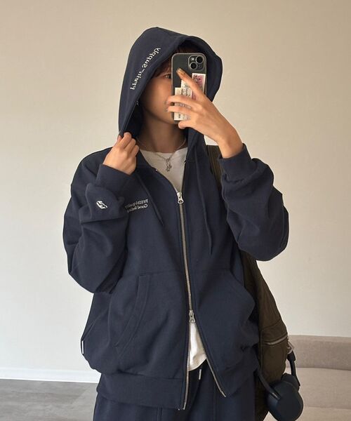 「FFEIN」 ジップアップパーカー LARGE アッシュグレー メンズ_画像3
