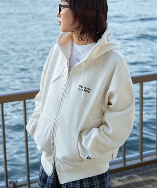 「FFEIN」 ジップアップパーカー LARGE アッシュグレー メンズ_画像7