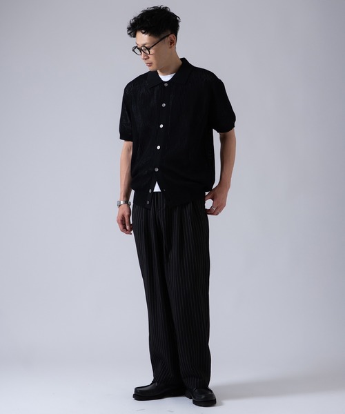 OXA ワイドパンツ スラックス ピンストライプ ツータック スラックス