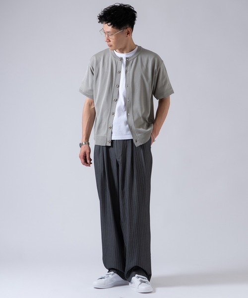 OXA ワイドパンツ スラックス ピンストライプ ツータック スラックス