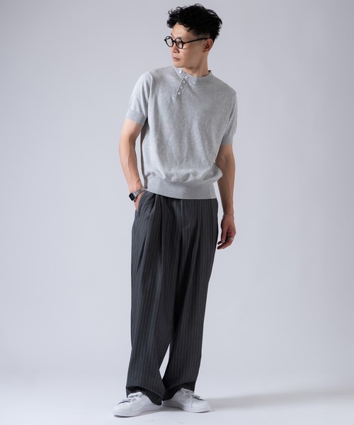 OXA ワイドパンツ スラックス ピンストライプ ツータック スラックス
