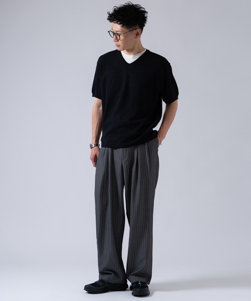 50s スラックスとスウェット OXA ワイドパンツ スラックス ピンストライプ ツータック スラックス