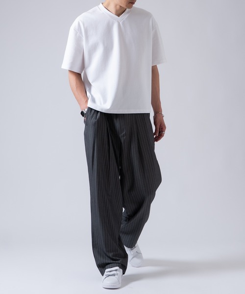 OXA ワイドパンツ スラックス ピンストライプ ツータック スラックス
