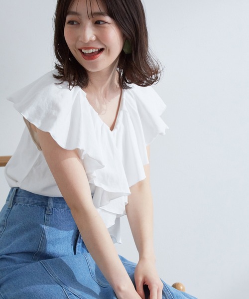 VIS tシャツ フリルカラーカットソートップス レディース