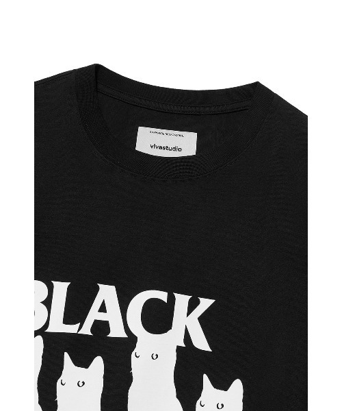 Tシャツ・カットソー [VIVASTUDIO] BLACK CAT TEE [WHITE] VIVASTUDIO] BLACK CAT TEE [WHITE] 正規品 韓国ブランド 韓国