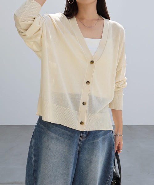 andme カーディガン UVカット接触冷感シアーショート丈