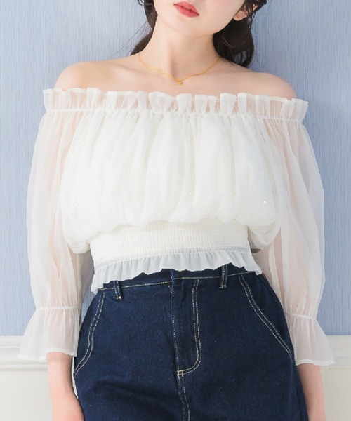 K3styles様 Emsexcite（エムズエキサイト） ブラウス シャツ シャーリングパールBL