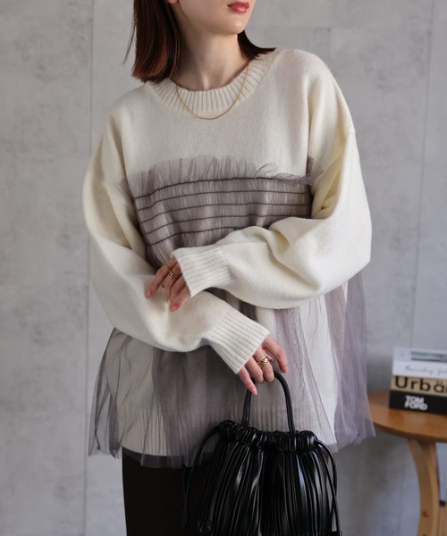 マチャット　フレアドッキングシャツニット　アルパカ混　ブラック sakishimatokyo ニット セーター 新色追加「着映えトップス」アルパカ