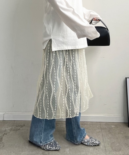 Y2K ラップスカート レース ミディアム丈 スカート シースルー Futier Land スカート シースルーレースラップスカート