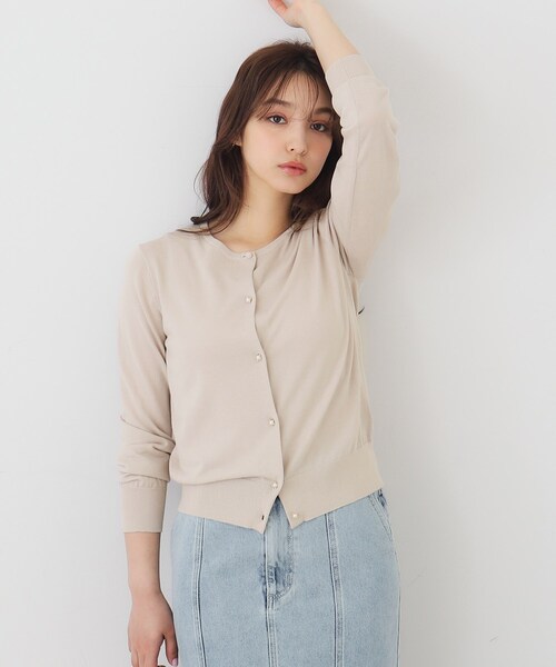 index カーディガン 「7color」パール調ビジューボタンクルー