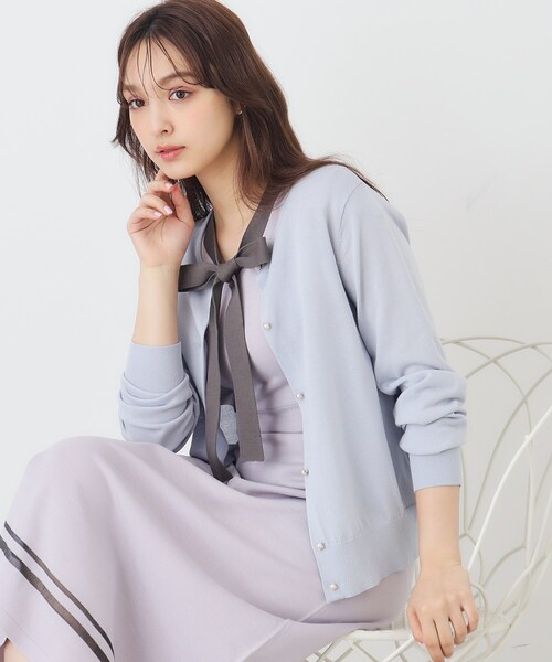 2025公式店舗 index 「7color」パール調ビジューボタンクルー カーディガン トップス