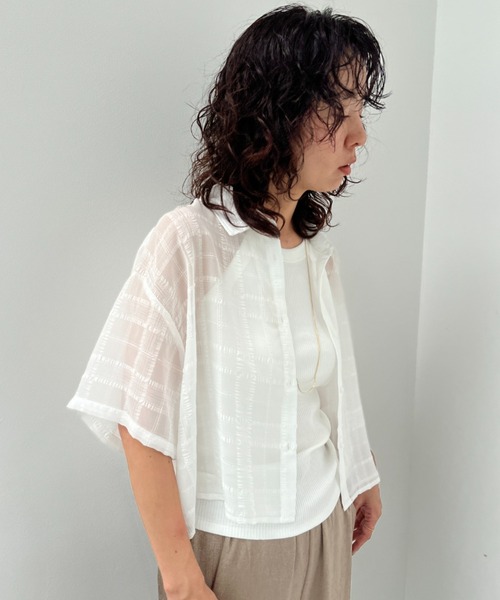 y/m ブラウス シャツ シアーチェッククロップドシャツ