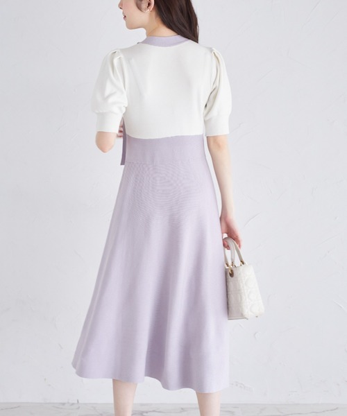 tocco 新品　サイドボウタイリボン配色ニットワンピース サイドボウタイリボン配色ニットワンピース