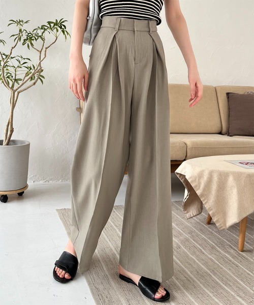 ハイウェストワイドストレートパンツGRY ダークグレー ワイドパンツ ハイウエスト カジュアル YH8797 | lalalastyle
