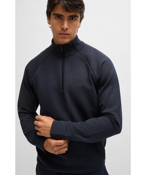 BOSS ストレッチコットン ジップネック スウェットシャツ BOSS（HUGO BOSS） トレーナー スウェット エンボスアートワーク